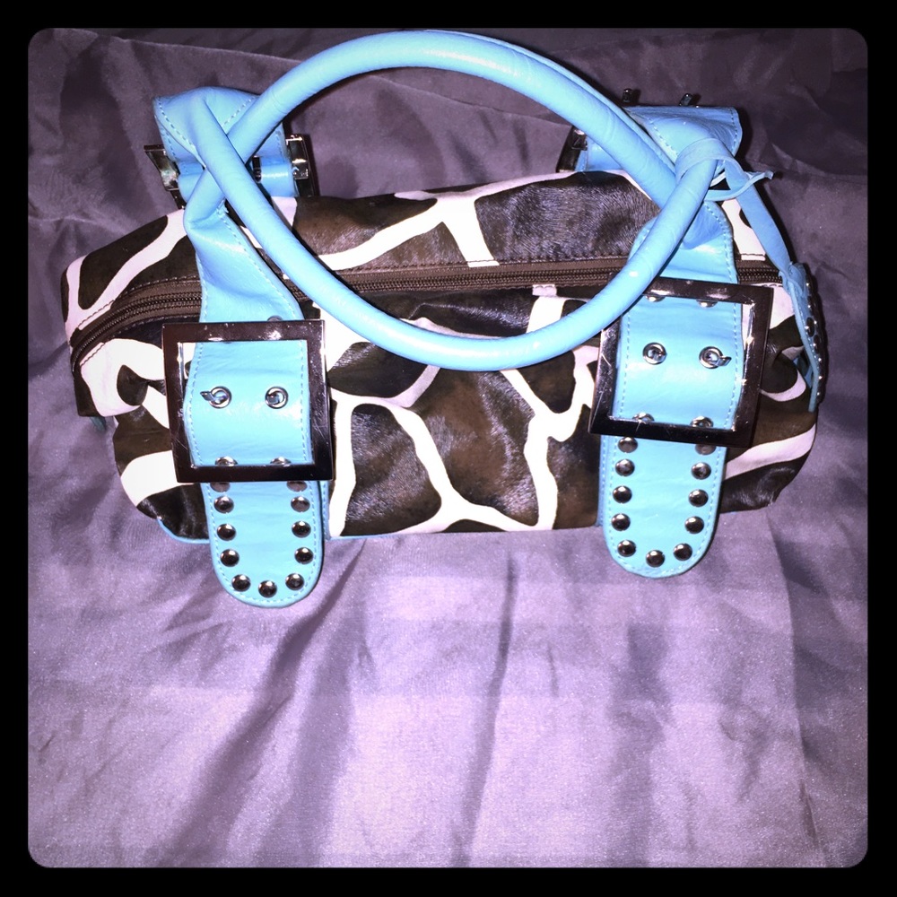 Turquoise & animal print purse