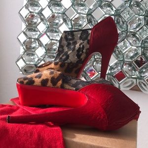 CHRISTIAN LOUBOUTIN Leopard Red & Lace Booties🔥