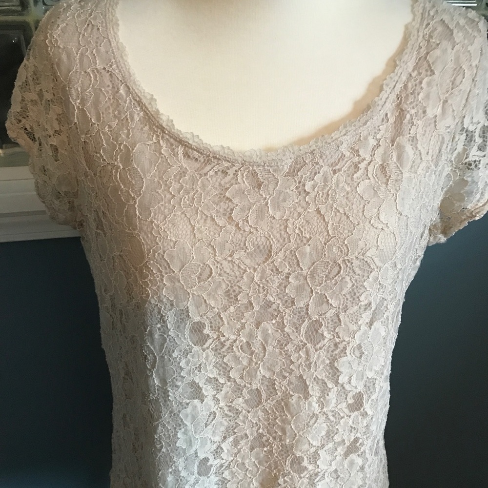 Elle Womens SS XL Ivory Lace Top