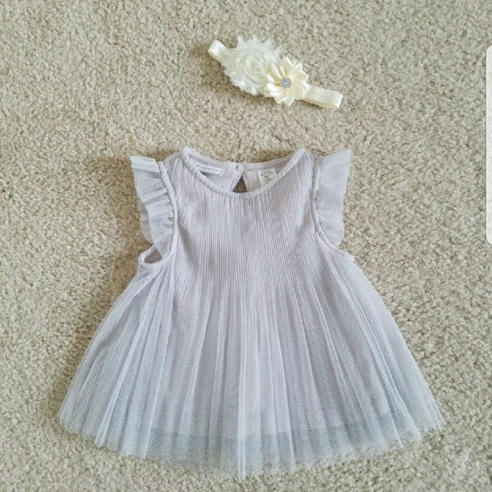 Gray tulle baby dress and headband