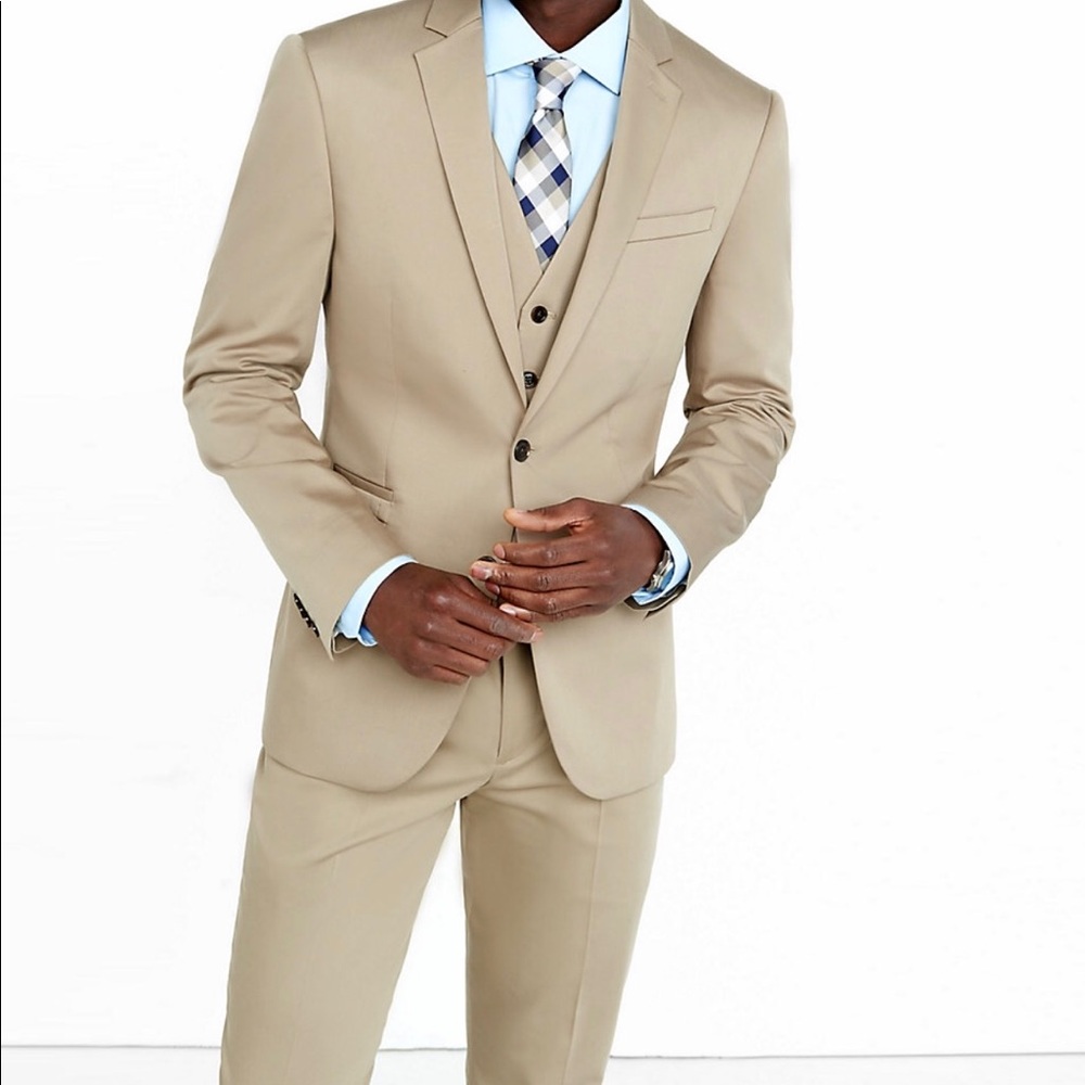 Express cotton sateen suit jacket and suit pants.