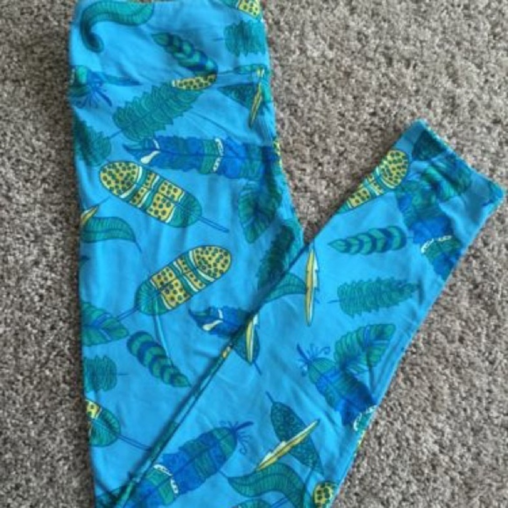 Lulu Roe OS teal feather leggings