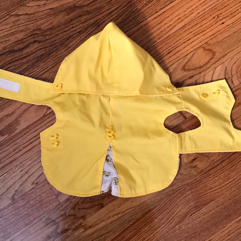 Dog raincoat puppy coat hood rubber ducks yellow
