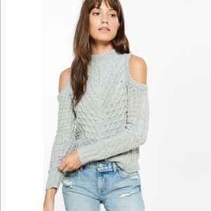 EXPRESS Cold Shoulder Mock Neck Cable Knit Sweater