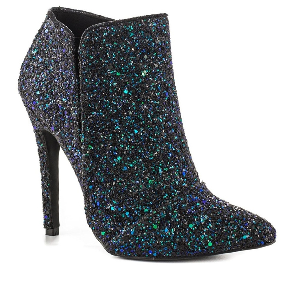 Michael Antonio Leighty black glitter booties