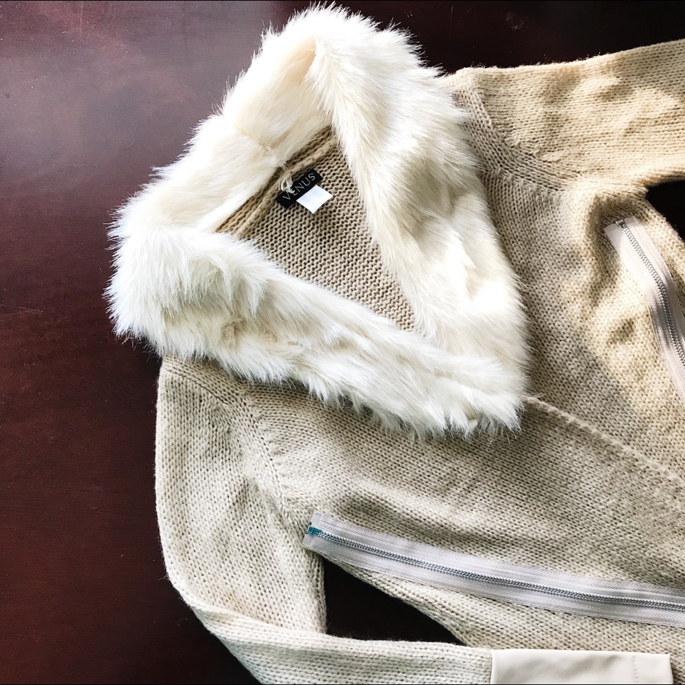 Venus Cardigan Sweater w/ Fur Detail - NEVER WORN