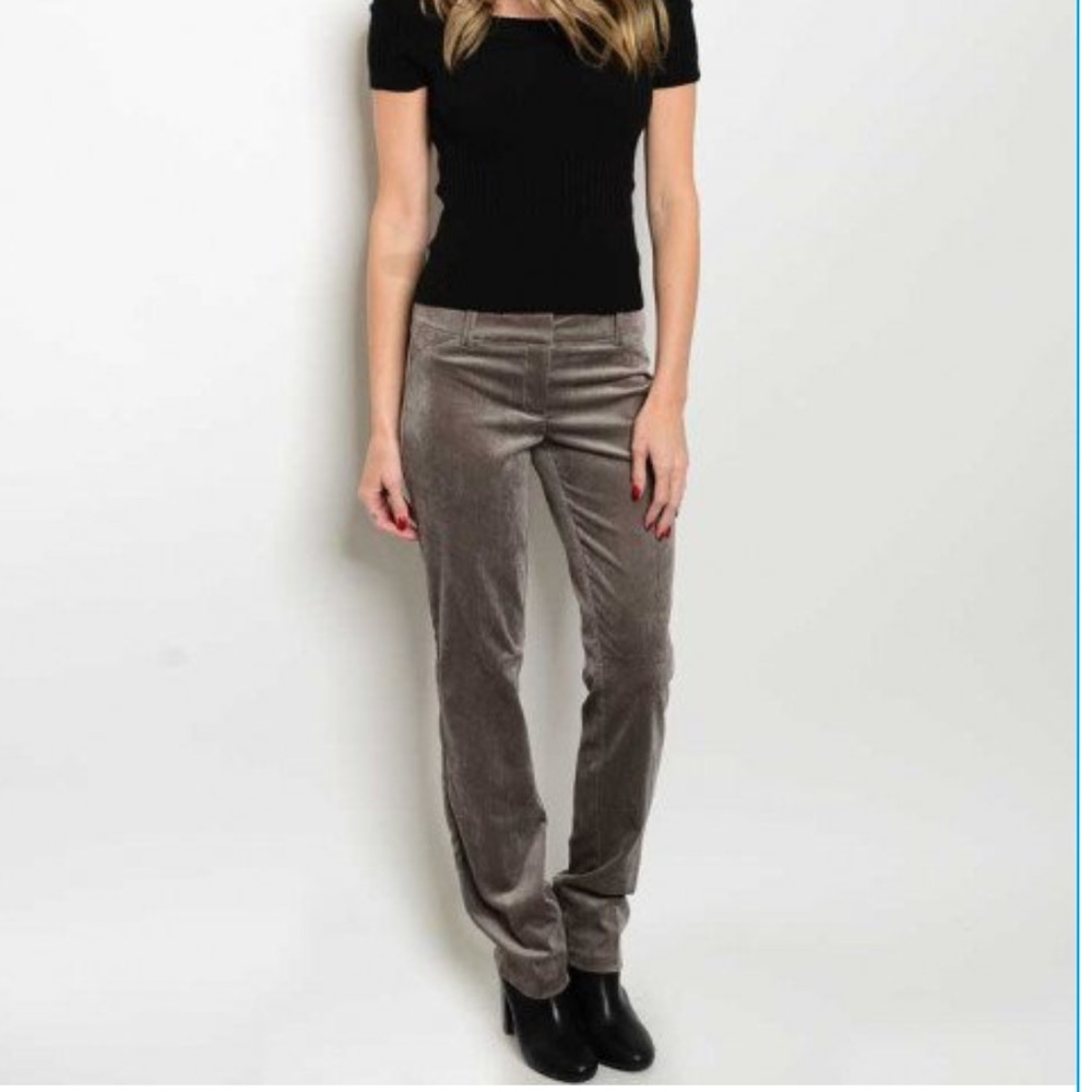 Thin Wale Grey Corduroy Straight Leg Pants