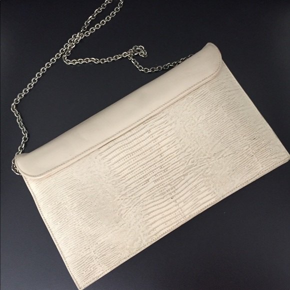Vintage Cream Snakeskin Embossed Clutch Crossbody - Picture 2 of 8