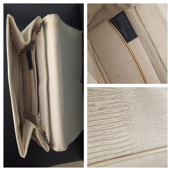 Vintage Cream Snakeskin Embossed Clutch Crossbody - Picture 4 of 8