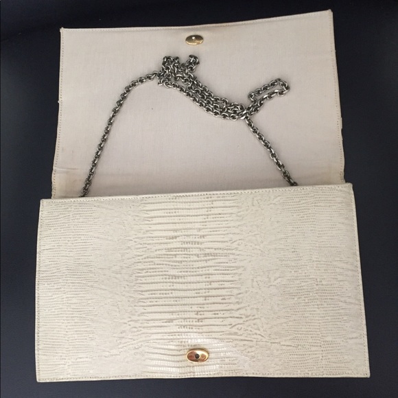 Vintage Cream Snakeskin Embossed Clutch Crossbody - Picture 6 of 8