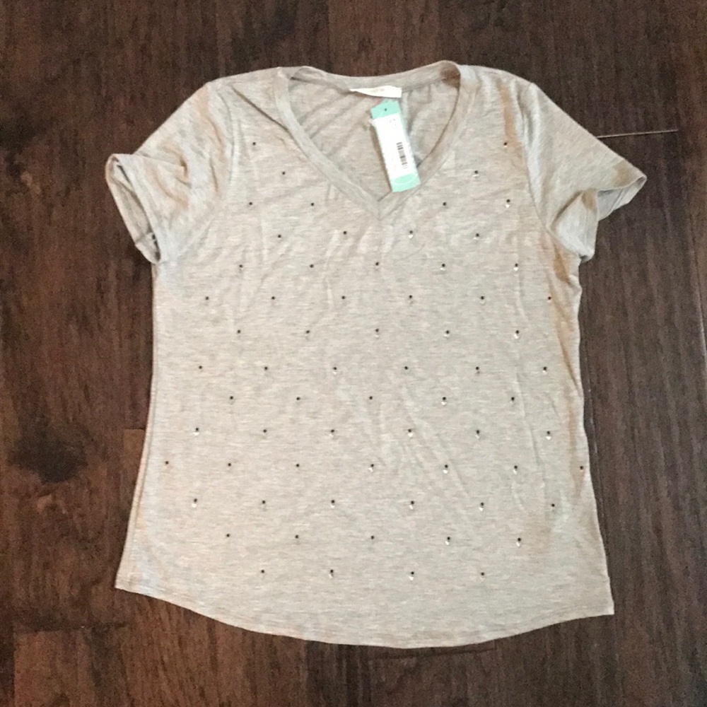 Stitch Fix Grey Embellished Short Sleeve Knit Top