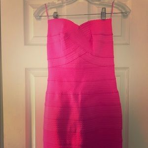 Hot pink strapless bandage dress