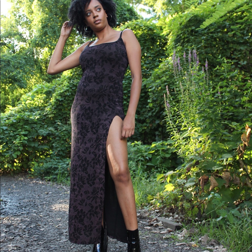 Retro Purple Floral Print Dress