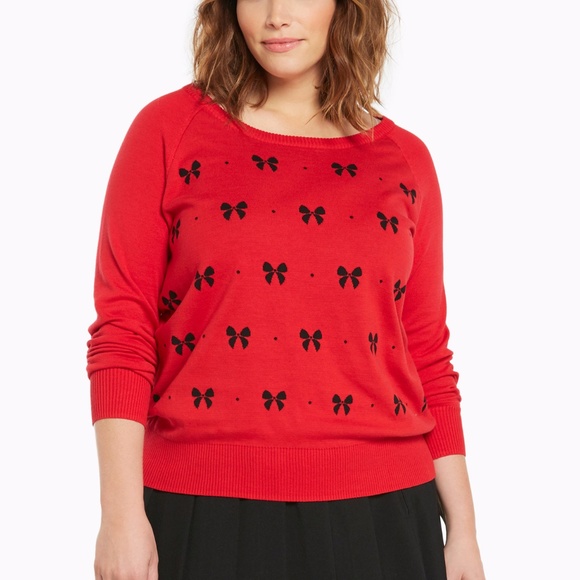 New TORRID Red Bow Print Pullover Sweater Top NWT - Picture 5 of 8