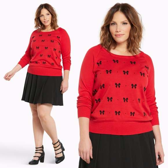 torrid Sweaters - New TORRID Red Bow Print Pullover Sweater Top NWT