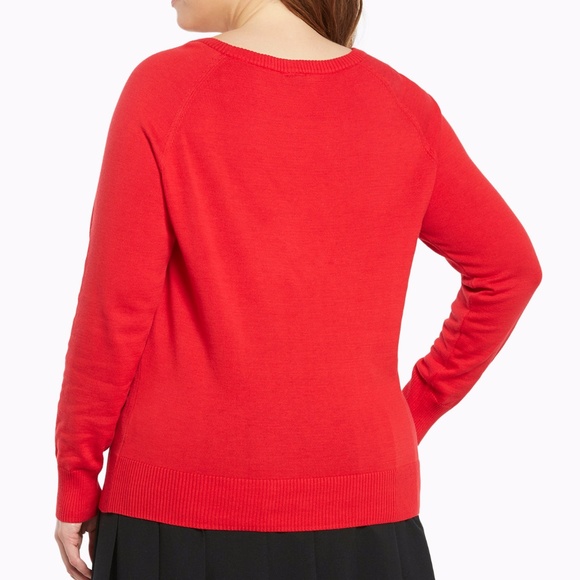 New TORRID Red Bow Print Pullover Sweater Top NWT - Picture 2 of 8