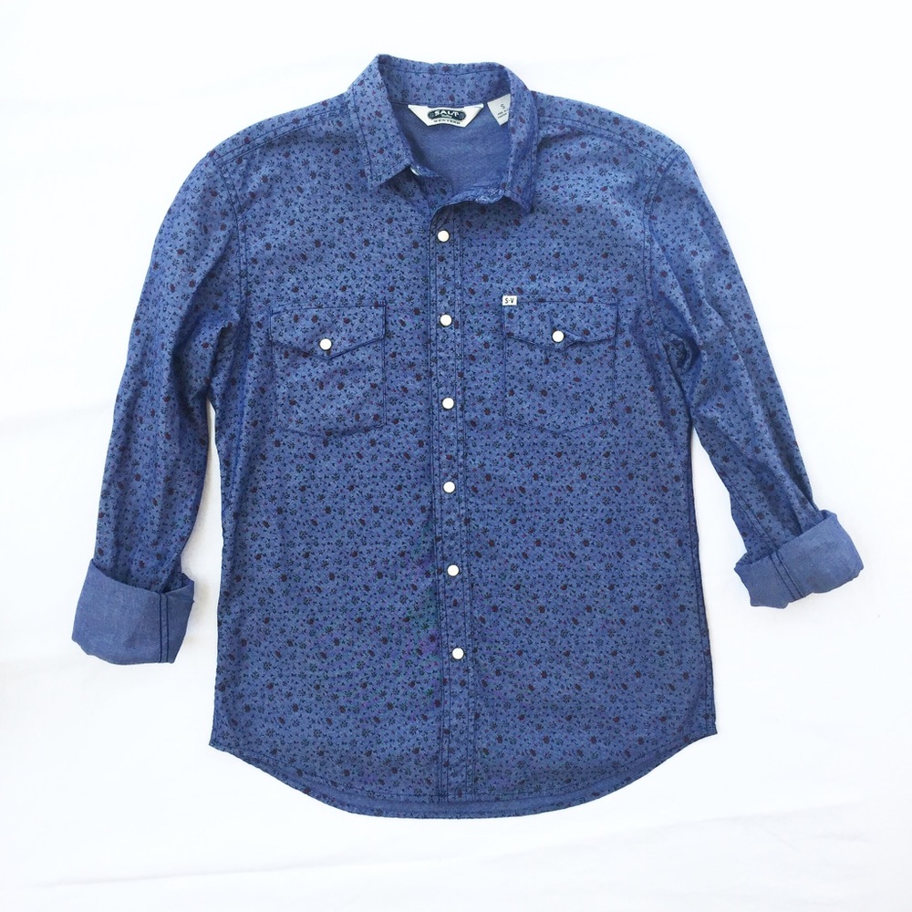 SOLD' SALT VALLEY | Chambray Floral Button Up - Picture 1 of 6