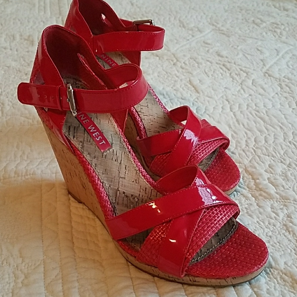 Candy red Nine West corkscrew wedges