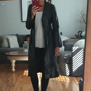 Mackage black leather jacket/duster.