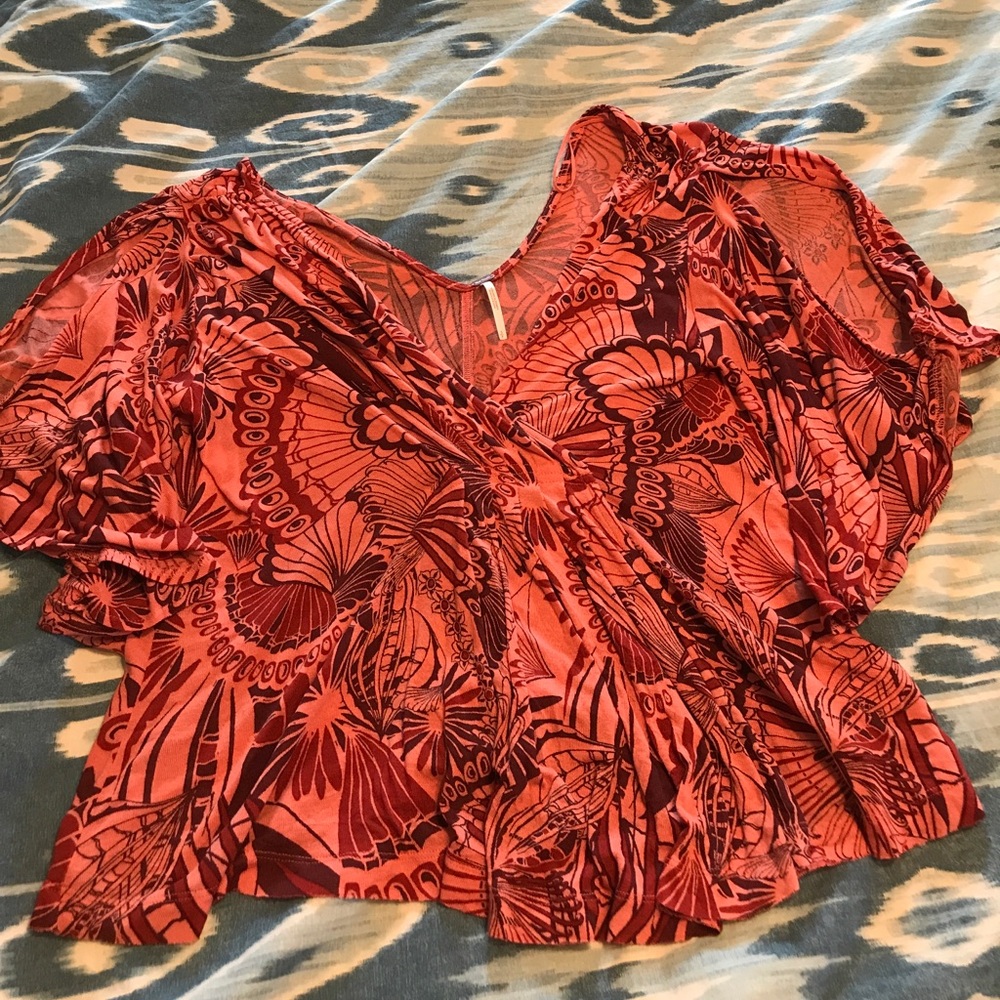 NWT free peopleAmore blouse coral combo