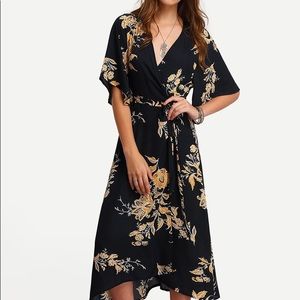 V Neck Floral Wrap Dress