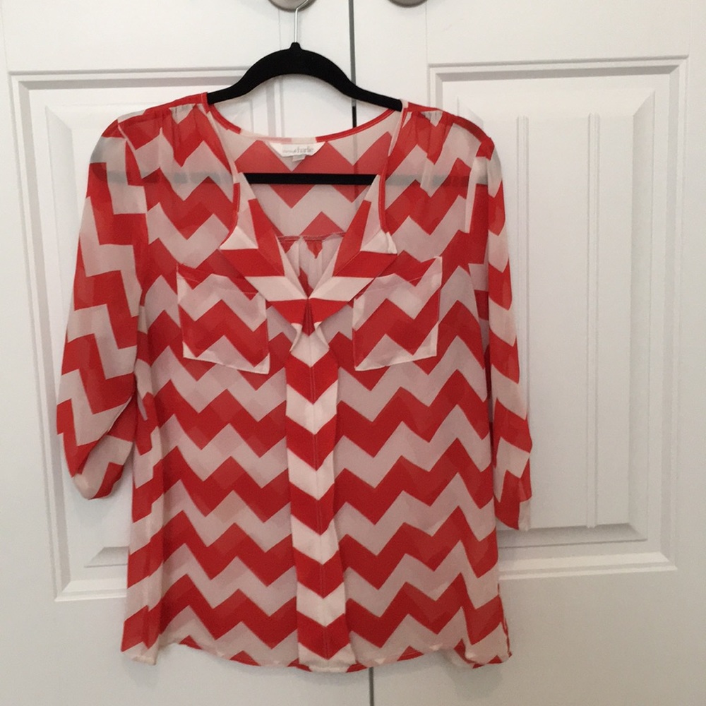 Red and white chevron blouse