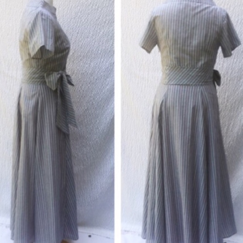 New Eshakti Gray/White Striped Fit Flare Maxi L14