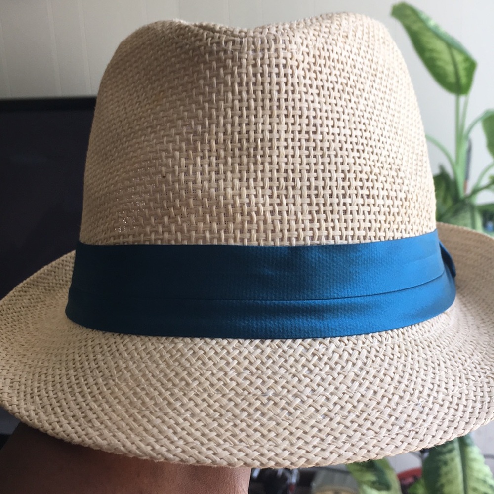 Cream and blue hat