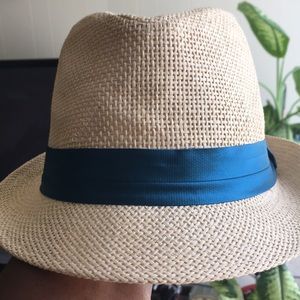 Cream and blue hat