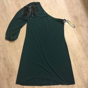 NWT Gianni Bini 1 shoulder sequin green knit dress