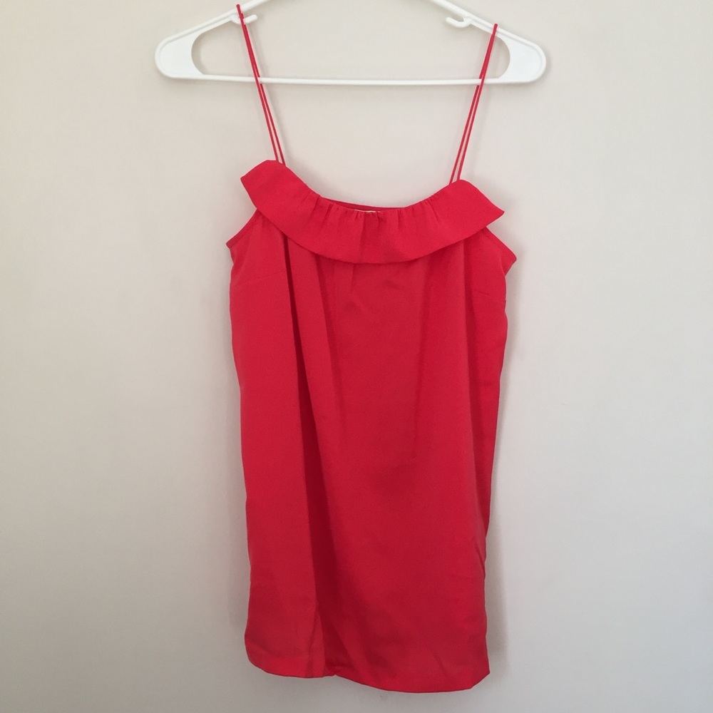 J. Crew thin strap camisole pink ruffle neckline 2