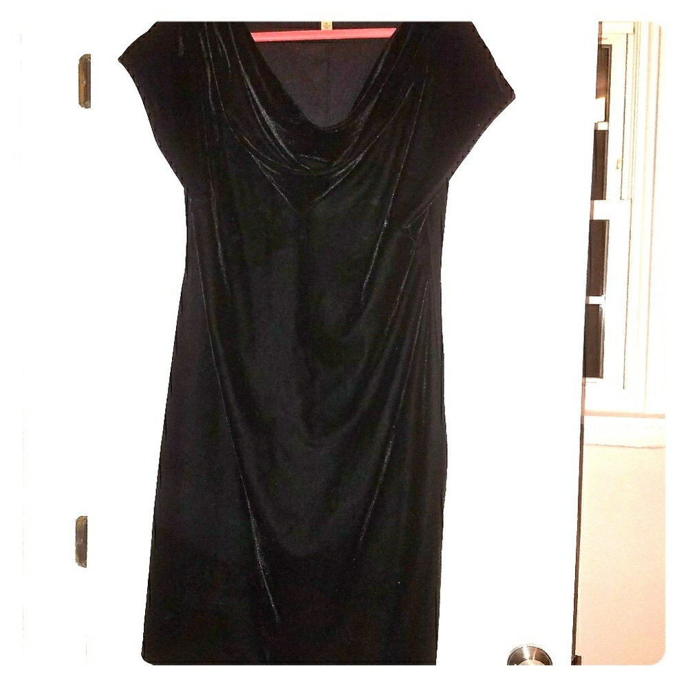 Crushed Velvet Little Black Dress with Cowl Neck