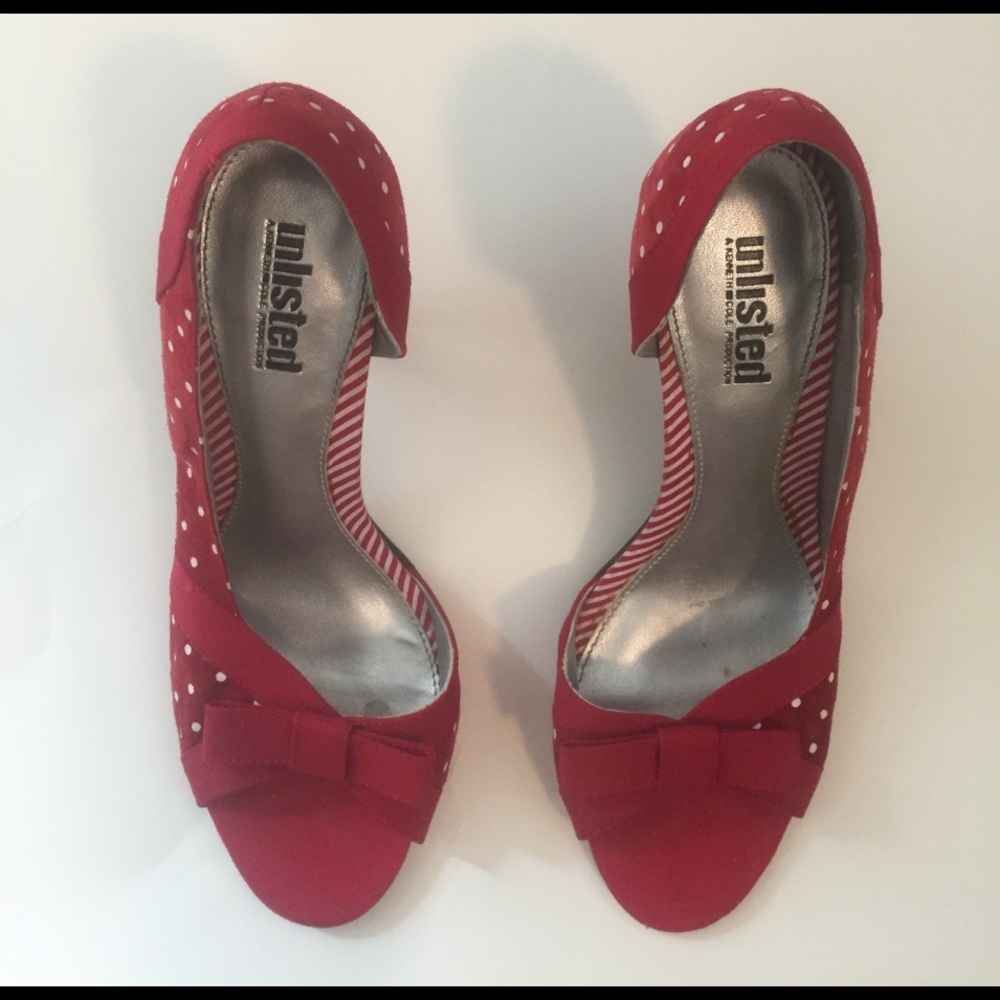 Red and white polka dot heels.