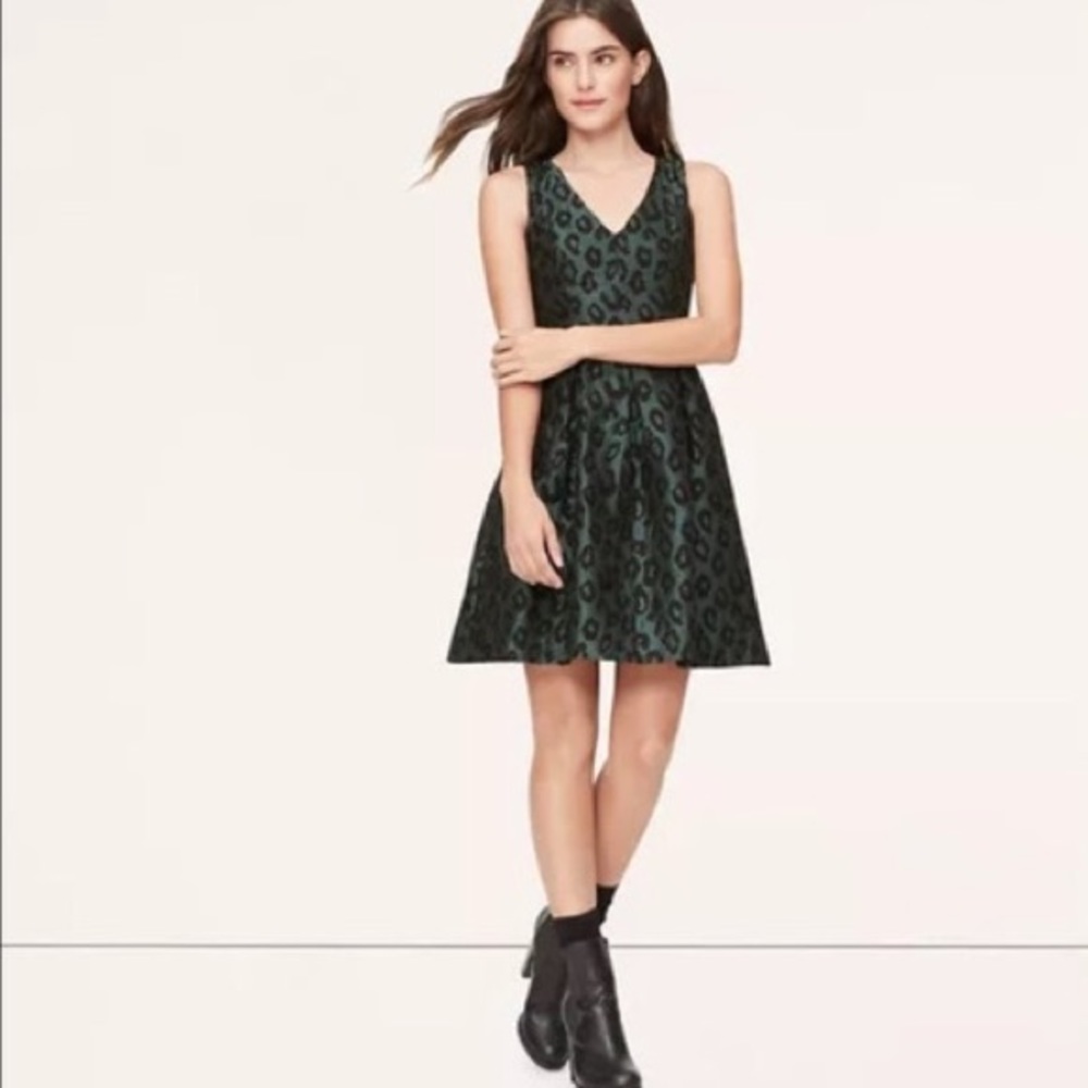 Emerald Green Leopard Fit and Flare Dress