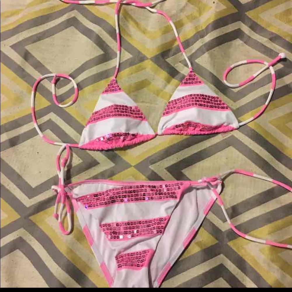 VS pink sequin striped bikini