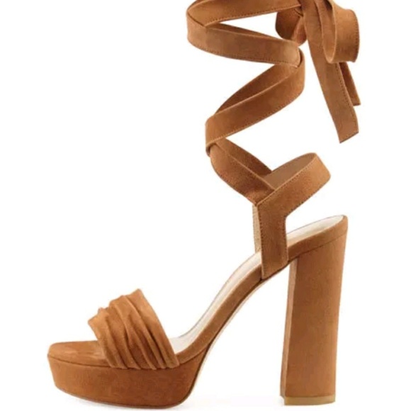 Stuart Weitzman Suede Lace-Up High Heel Toffee Tan - Picture 1 of 8