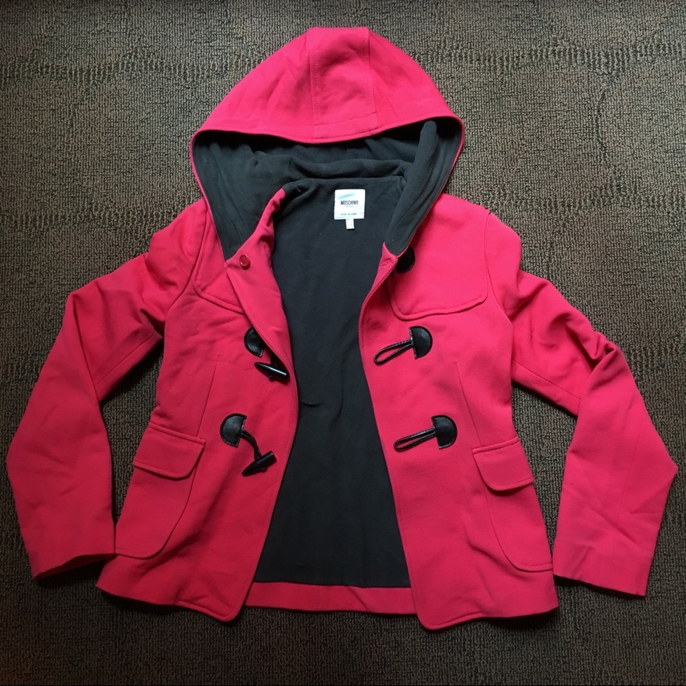 MOSCHINO - Fuchsia Lined Hooded Duffle Coat, M - Picture 3 of 6