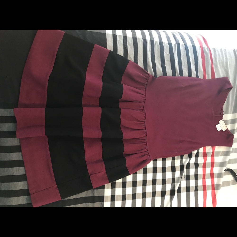 maroon and black striped dress