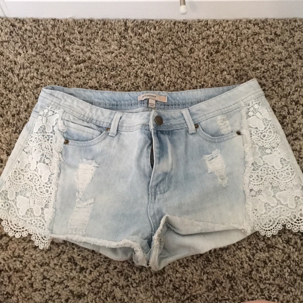 Lace jean shorts