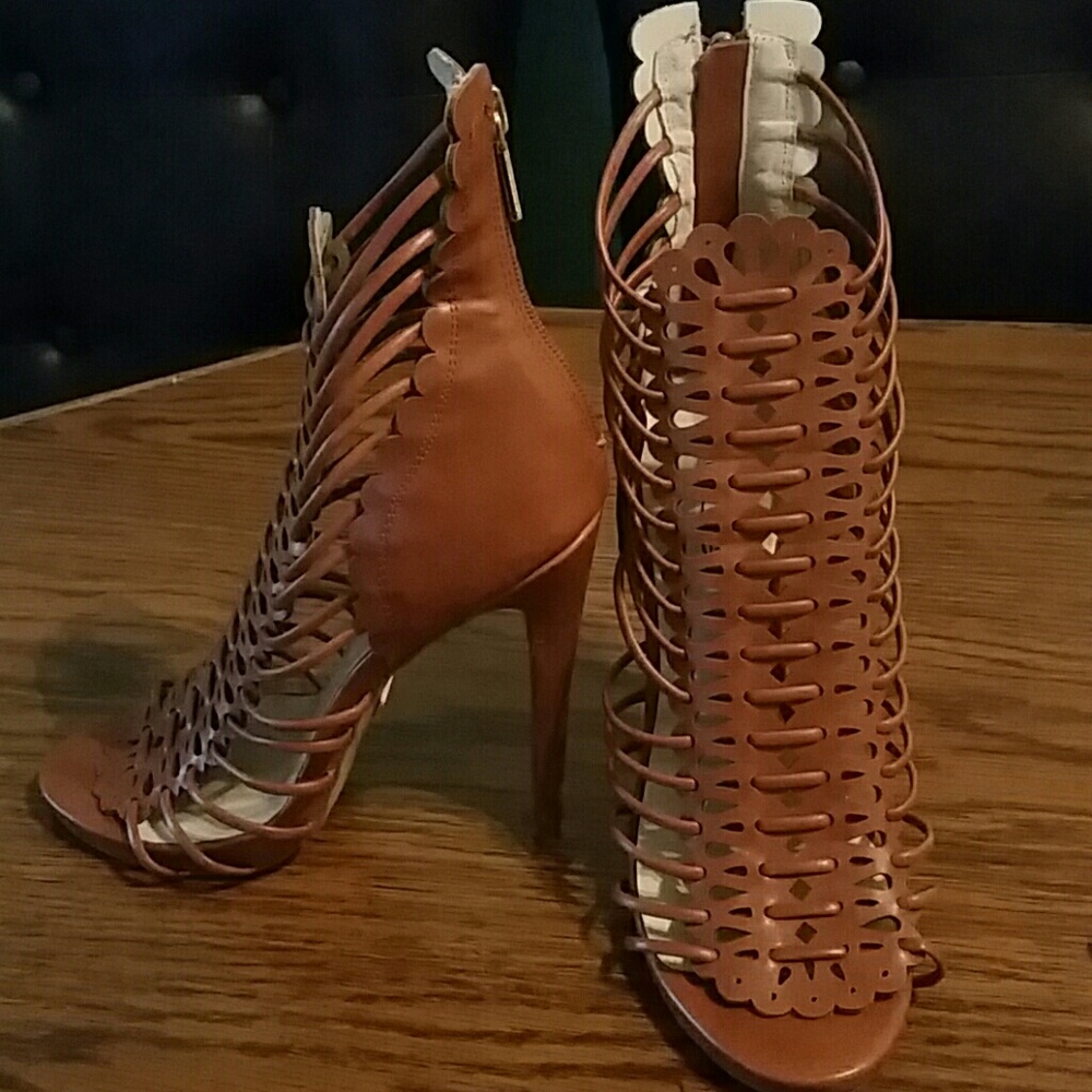 bebe brown leather heels