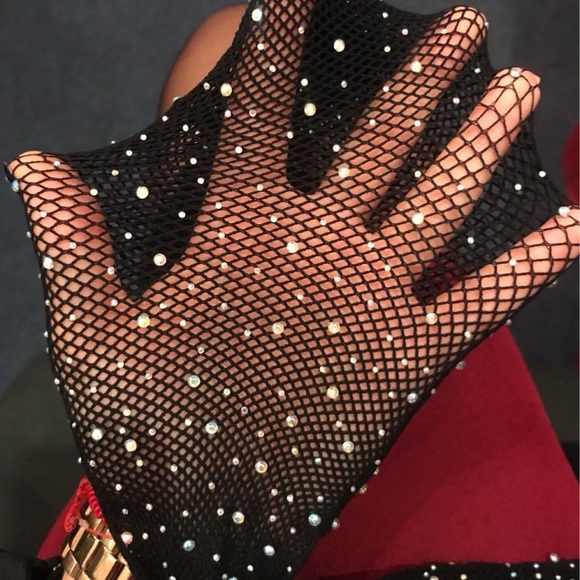 Crotchless Rhinestone Fishnet Open Crotch Tights - Picture 4 of 8