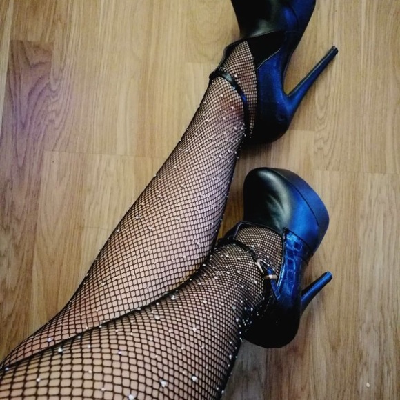 Crotchless Rhinestone Fishnet Open Crotch Tights - Picture 7 of 8