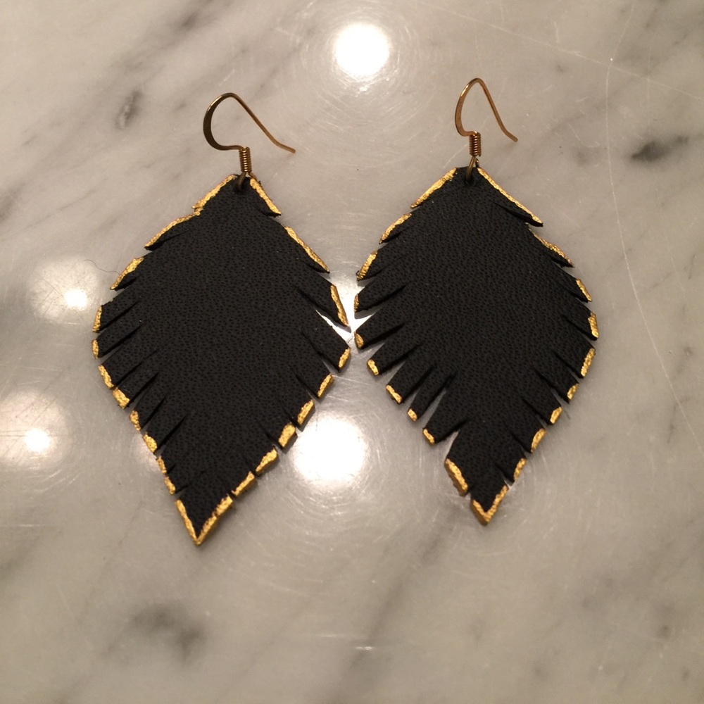 Handmade black leather earrings