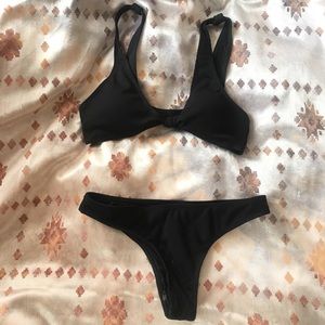 Black tie-front high-cut bikini