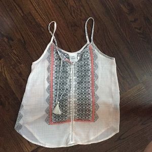 lace cream and orange spaghetti strap tank