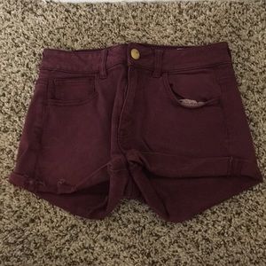 High waisted jean shorts maroon