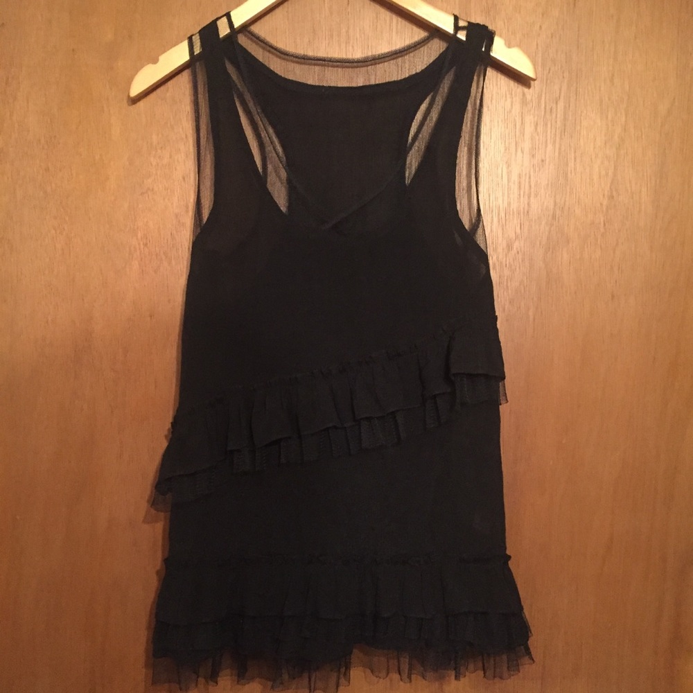 Mesh Black Rouched Tank