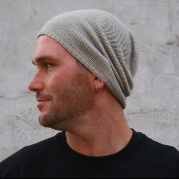 Men's Merino Wool Blend Hand Knit Slouchy Hat - Picture 2 of 2