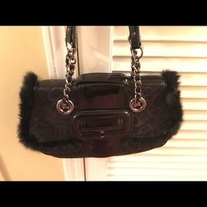Bebe black designer with fur shoulder purse