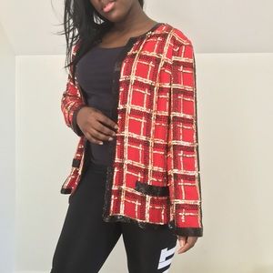 Vintage Jack Bryan sequined red gold black blazer
